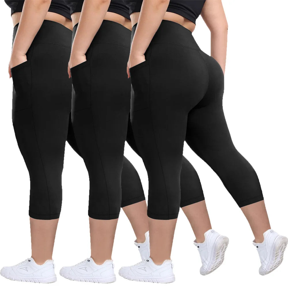 Plus Size High Waist Yoga Capris with Pockets Custom Wholesale 7/8 Leggings for Women up to 330 Lbs OEM ODM Supplier