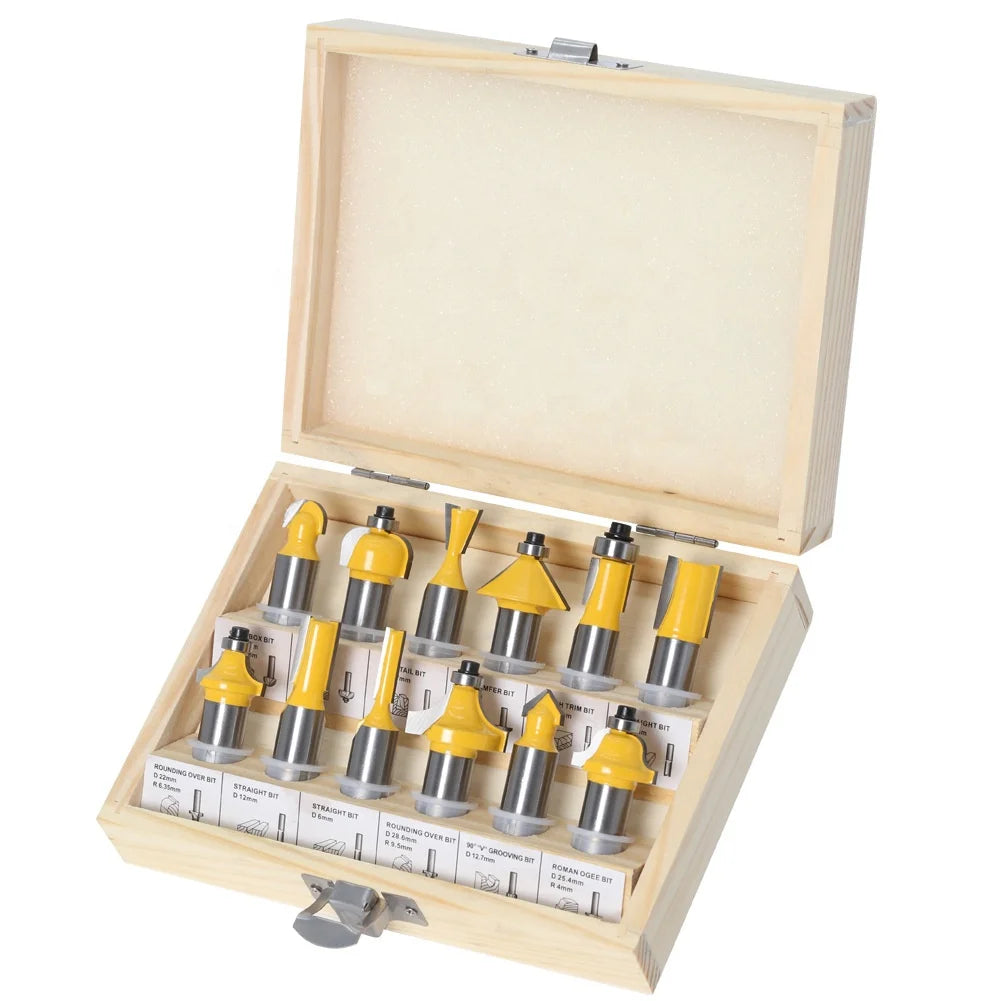 6mm and 1/4" and 8mm and 1/2" Round Shank Double Carbide Blades Router Bits With Wooden Box Straight and Slotting Router Bit