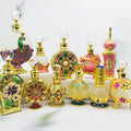 Middle East Style Dubai Zinc Alloy Decorate Enamel Glass Bottle 10ml 15ml 25ml Stick Perfume Essential Oil Empty Bottle