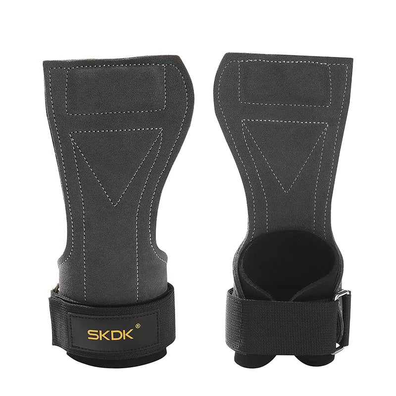 Cowhide Gym Fitness Hand Grips with Wrist Wraps Palm Protection for Workout Exercise Training and Weight Lifting