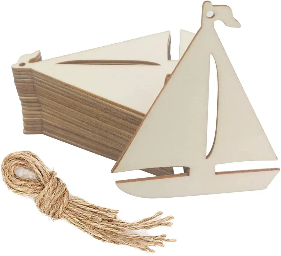 Tailai 40pcs Laser Cut Wooden Sailboats CNC-machined Nautical Decorations Handcrafted Wooden Boat Figurines