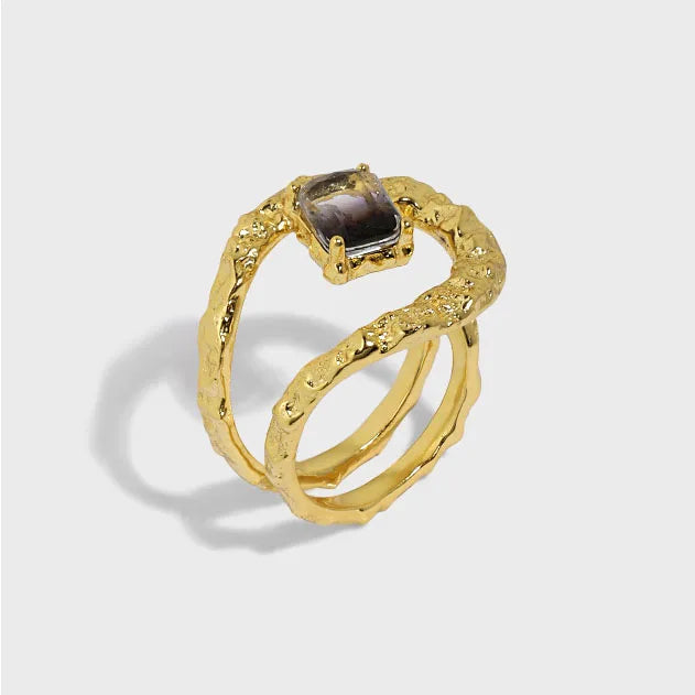 Double Layers Circle Jewelry Simple Style S925 Sterling Silver Tourmaline Ringent Adjustable Hot Selling 925 Rings Women JA624