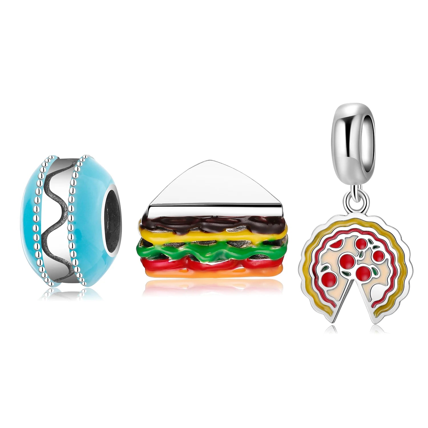 Real 925 Sterling Silver Delicious Sandwich Enamel Beads Accessories Charms for Bracelets Fashion Jewelry Making Dropshipping