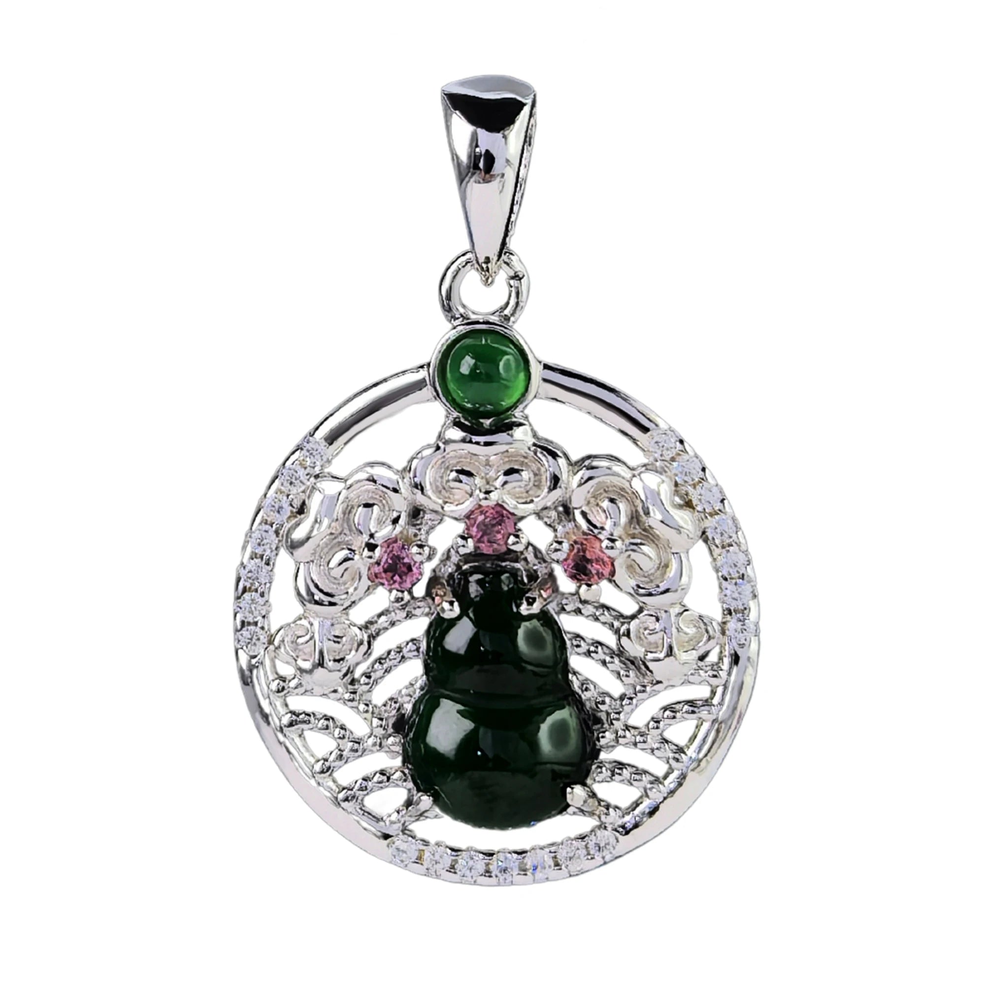 Delicate Rhodium Plated 925 Silver Jewelry Natural Jadeite Pendant for Women Anniversary Gift