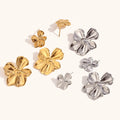 Dingran Fashion Design Engraved Flower Earrings Gold Plated Tarnish Free Stainless Steel Jewelry