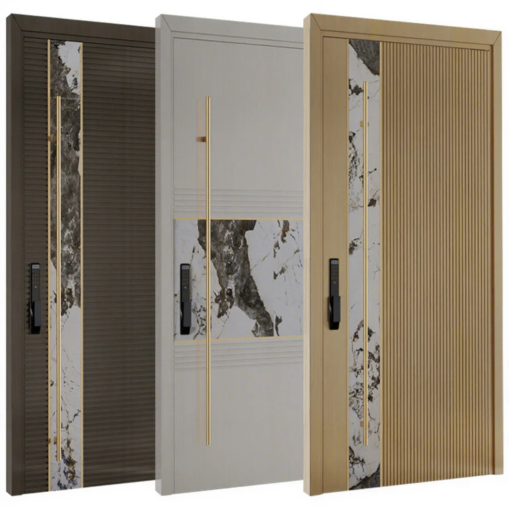 China Top Pivot Door Supplier Long Lasting Stable Solid Core Front Doors Contemporary Wooden Front Doors with Fingerprint Reader