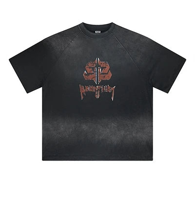 Men's 2024 Spring and Summer Cotton American Style Loose Printed Logo Washed Short-sleeved T Shirt Unisex Oversized