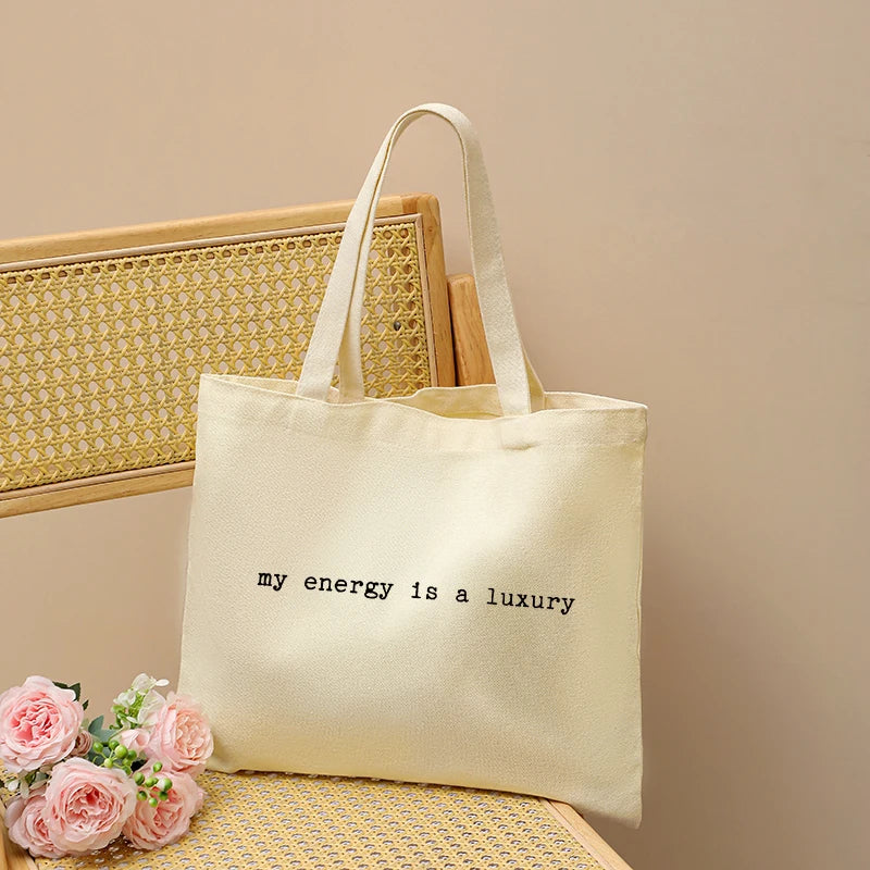 Customizable Showgirl Era My Energy Is a Luxury  Pattern Tote Canvas Personalized Shoulder Bag for Travel Reusable Shopping Bag