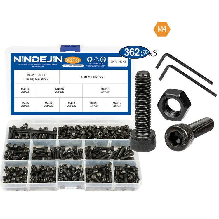 Metric 12.9 Grade Black M4 Steel Hexagon Socket Allen Key Head Cap Screw Bolts Nuts Kits