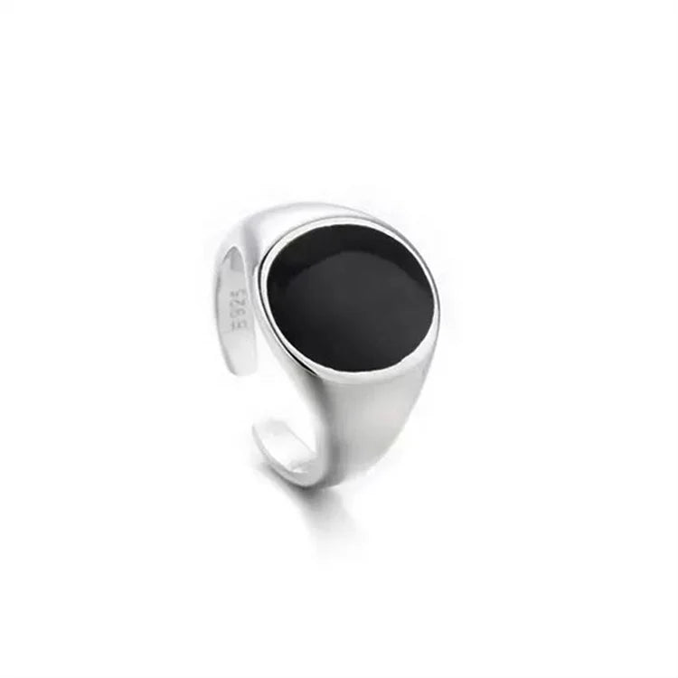 Wholesale Luxury Elegant Silver Plated Oval Shaped Black Enamel Open Ring for Unisex