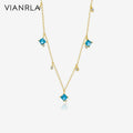 VIANRLA Jewelry Necklace Blue CZ Star Shape Pendant 925 Sterling Silver 18k Gold Chain Dainty Jewelry