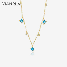 VIANRLA Jewelry Necklace Blue CZ Star Shape Pendant 925 Sterling Silver 18k Gold Chain Dainty Jewelry