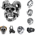 Customized Eco-Friendly Handmade Stainless Steel BCF01-31 Baphomet Satanic Style Skull Ring Digital Printing for Birthday Gift