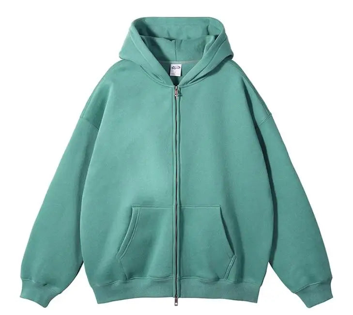 Hoodies Supplier Custom Embroidered Fleece Heavyweight Oversize Two-way Zipper Casual Versatile Solid Color Hoodies for Men