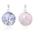 Best Sell Natural Charm Stone Chakra Healing Crystals Pendant Round Gemstone Pendant Necklace Silver Cat Jewelry Womens Girls