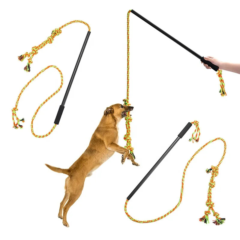 Dog Flirt Pole  Chase and Tug of War Teaser Wand with Pet Fleece Rope Tether Lure Toy to Outdoor Exercise Training for Dogs