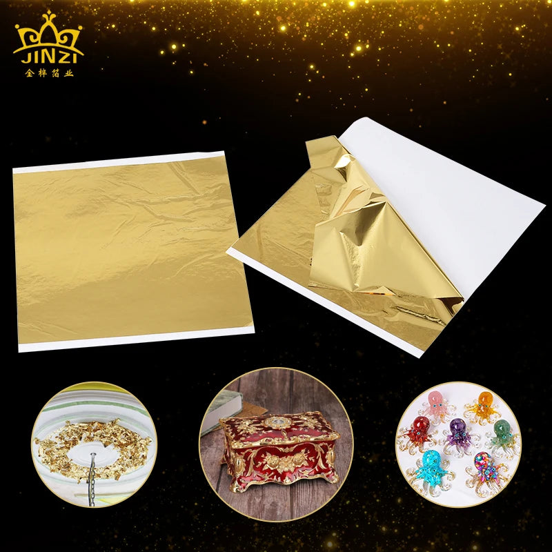 Factory Price Taiwan Gold Leaf Metallic Leaf for Nail Arts Painting Furniture Sculpture Decor Gilding Alloy Gold Foil Sheet