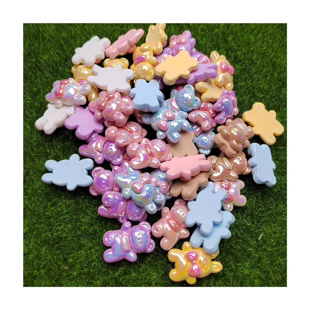 100pcs New Popular AB Plating Resins Bear Rabbit Flower Bowknot Resin Flatback Cabochon Ornament Jewelry Making Accessories