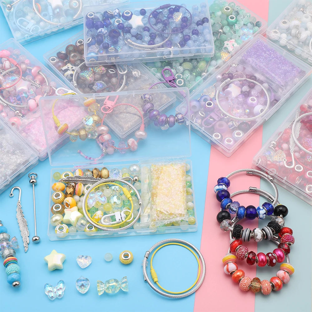 Zhubi 185g Assorted Beads Kit Metal Charms Silver Bracelet Acrylic Star Candy Butterfly Glass Beads for DIY Making Bookmark MegaBDM