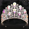 2023 New Arrival Alloy Gold Plated AB Color Crown Princess Tiara Headband for Bridal Wedding Anniversary Engagement
