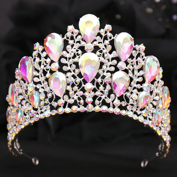 2023 New Arrival Alloy Gold Plated AB Color Crown Princess Tiara Headband for Bridal Wedding Anniversary Engagement