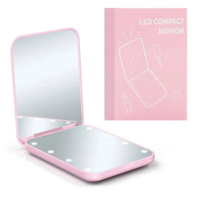 Luxurious Rectangle Makeup Mirror with Lights High Definition Pocket Mirror with LED Folding Small Mirror Portable LED Mirror