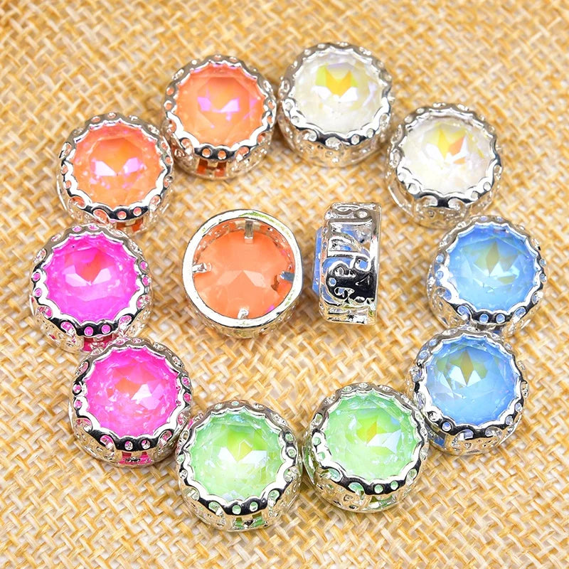 New 10mm Mocha Fluorescent Color Round Shape Sewing Rhinestone With Claw Flat Back Crystal Stone for Garment Accessories