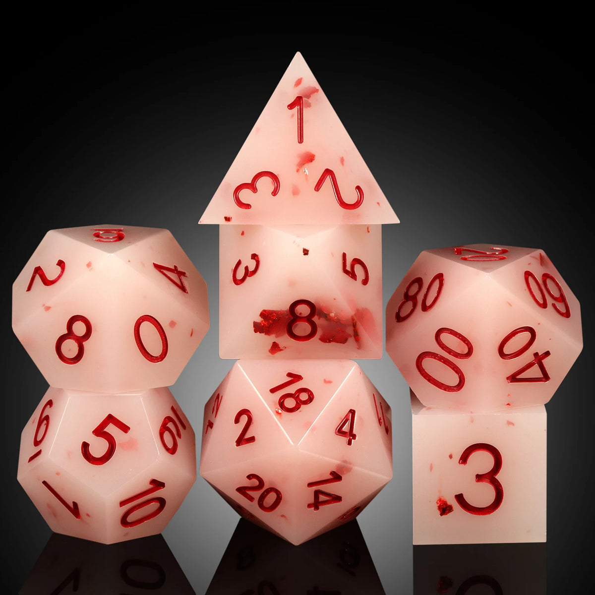 Ice Cream Game Sharp Edge DND Dice Set 7-Piece Epoxy Resin 18mm 36g with Metal Gift Case (Strawberry)