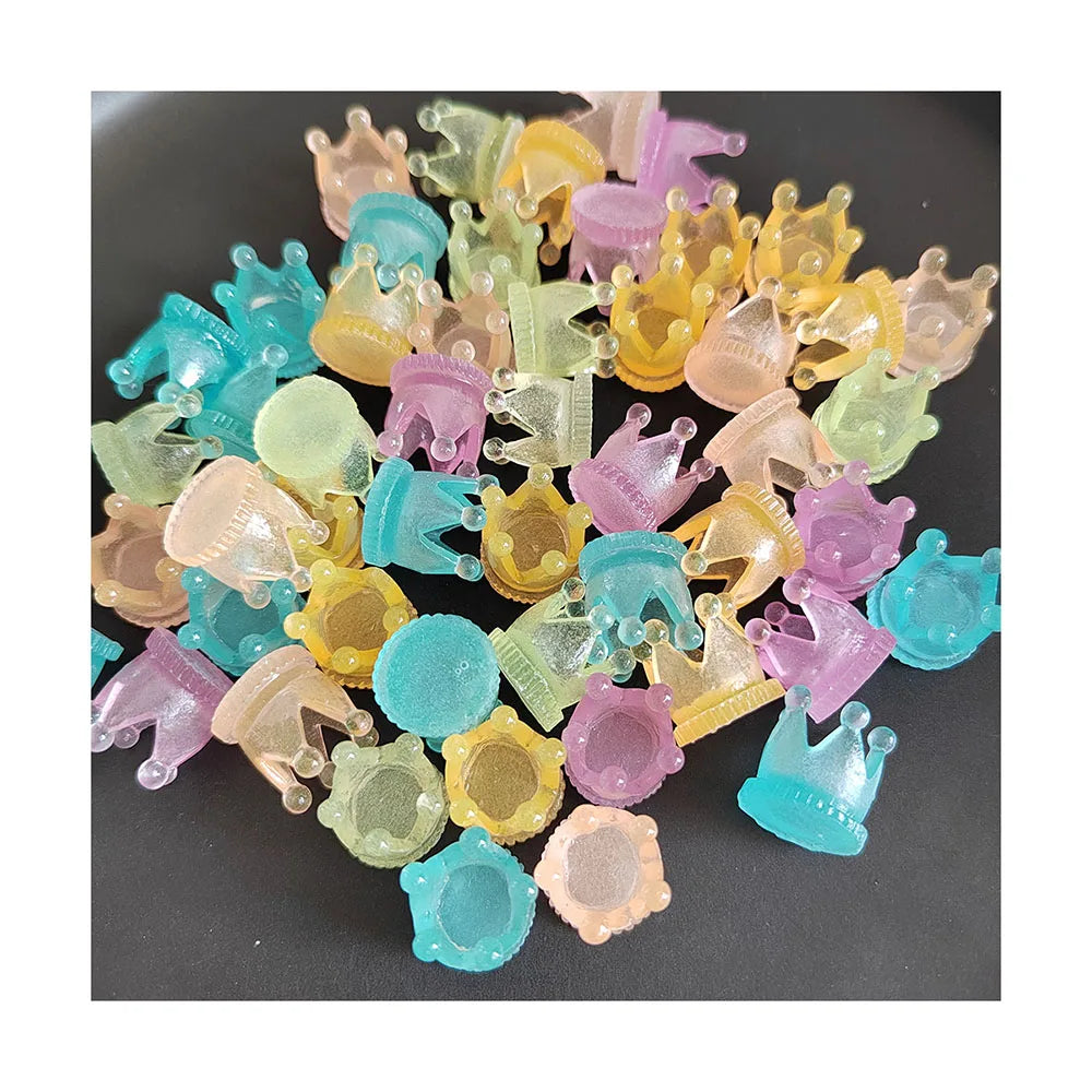 Hot Selling 100Pcs 14*15MM Mini Luminous Princess Crown Flatback Resin Ornaments  for Scrapbooking Phone Case Headwear Decor