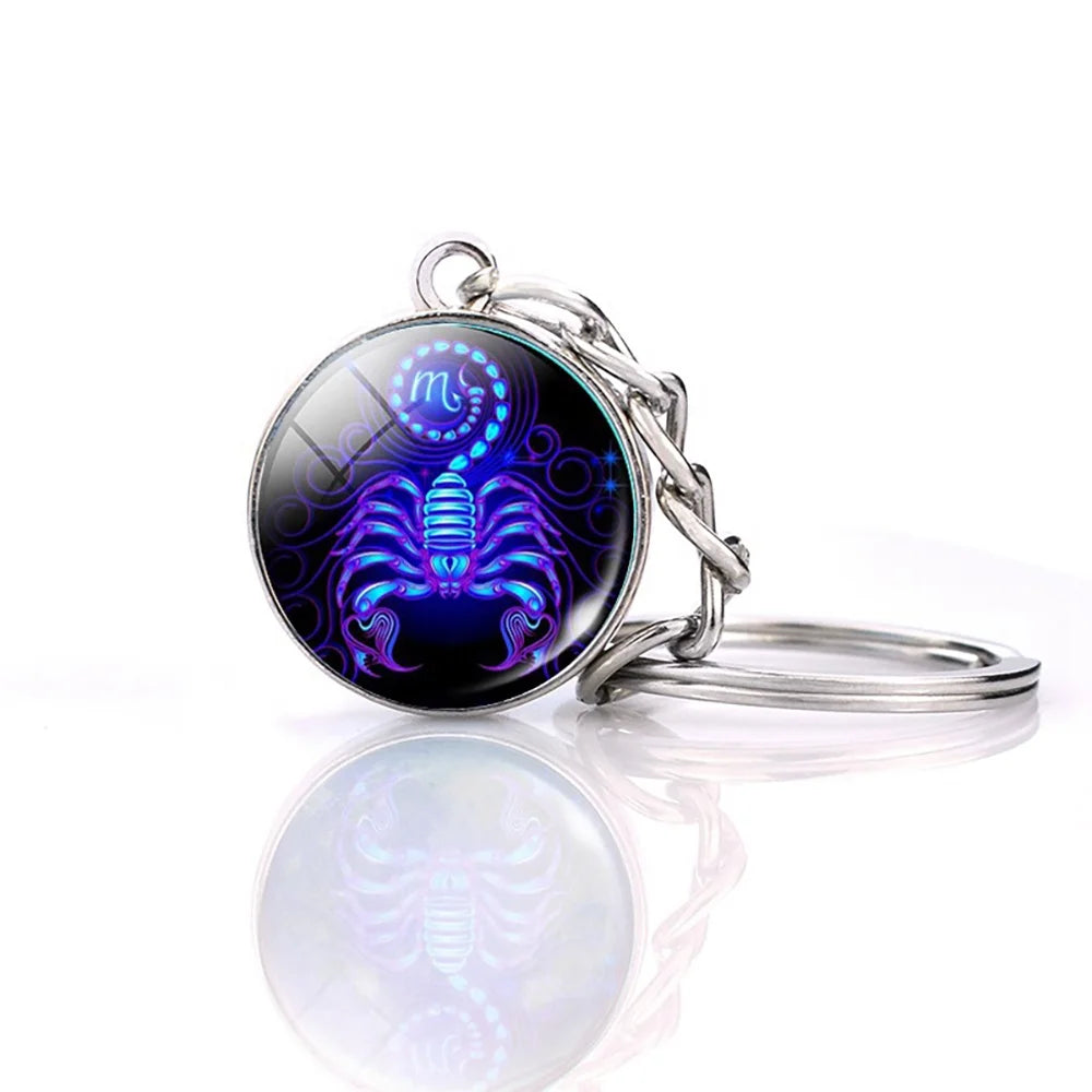 Hot Selling 12 Constellations Double Side Rhodium Keychain