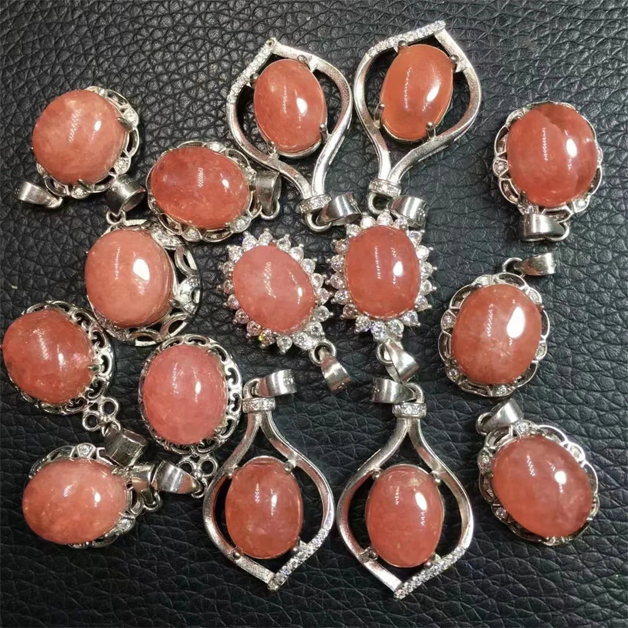 Natural Rhodocrosite Gemstone Pendant Polished and Smooth S925 Silver Rhodocrosite Crystal Pendant