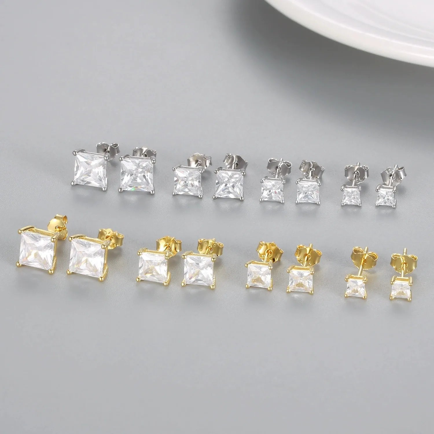 Fashion Earrings Jewelry Women 925 Sterling Silver Minimalist Luxury Square Zircon Stud Earrings Piercing Jewelry Wholesale