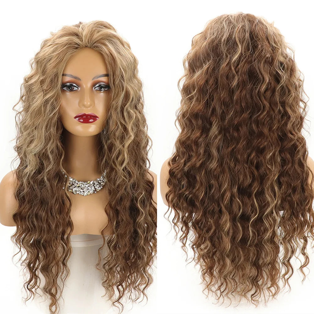 Small MOQ 5pcs New Arrival Wave Synthetic Wig Premium Fibre Long Curly Synthetic Wigs Women