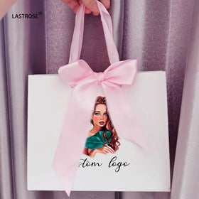 Paper Lashpackaging Bags Mini Handbag Lashes Gift Bag with Ribbon Bow pink Black Shopping Bags