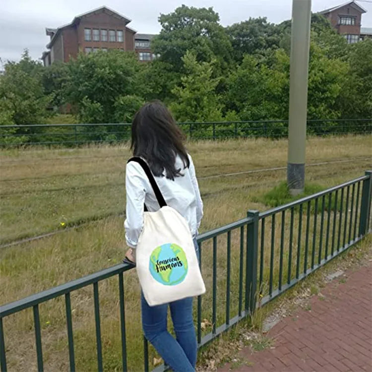 Reusable Eco Friendly Designer Canvas Shopping Tote Bag with Custom Logo Printed Letter Pattern Shoulder Closure MegaBDM
