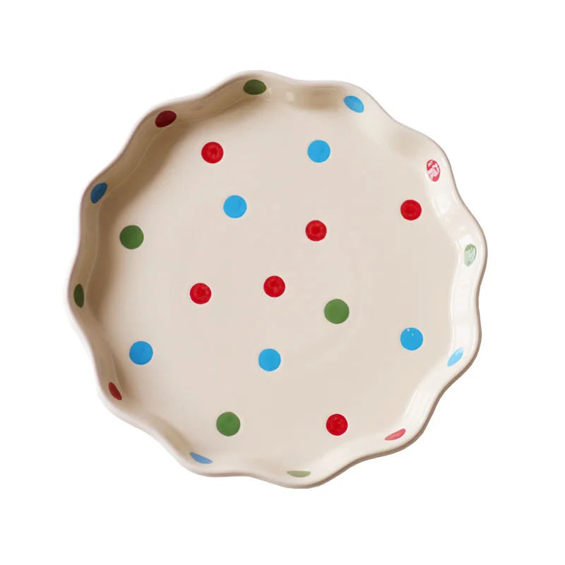 Hot Sale Bright Colors Wholesale Peru Polka Dot Ceramic Plates Dinnerware