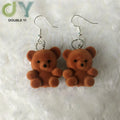 Wholesale Cute Brown Flocking Plastic Glazed Bear Earrings for Chinese New Year & Christmas Fashionable Party Supplies