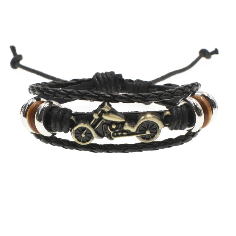 Leather Alloy Vintage Punk Rock Strap Wristband  GodBless Knitting Bracelet AYB029