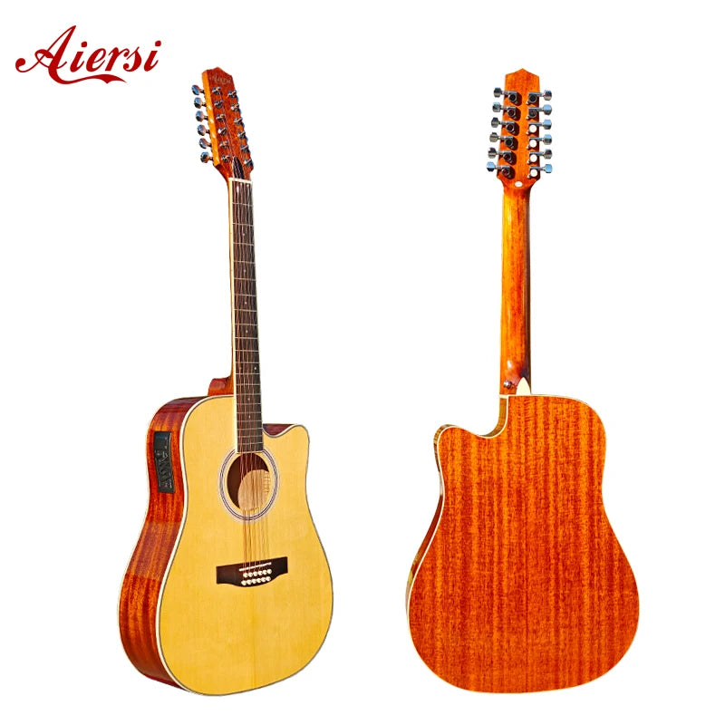 China Custom Made Brand Spruce Top Mahogany Glossy 12 String Electric Acoustic Guitar High Quality Folk Musical Instrument