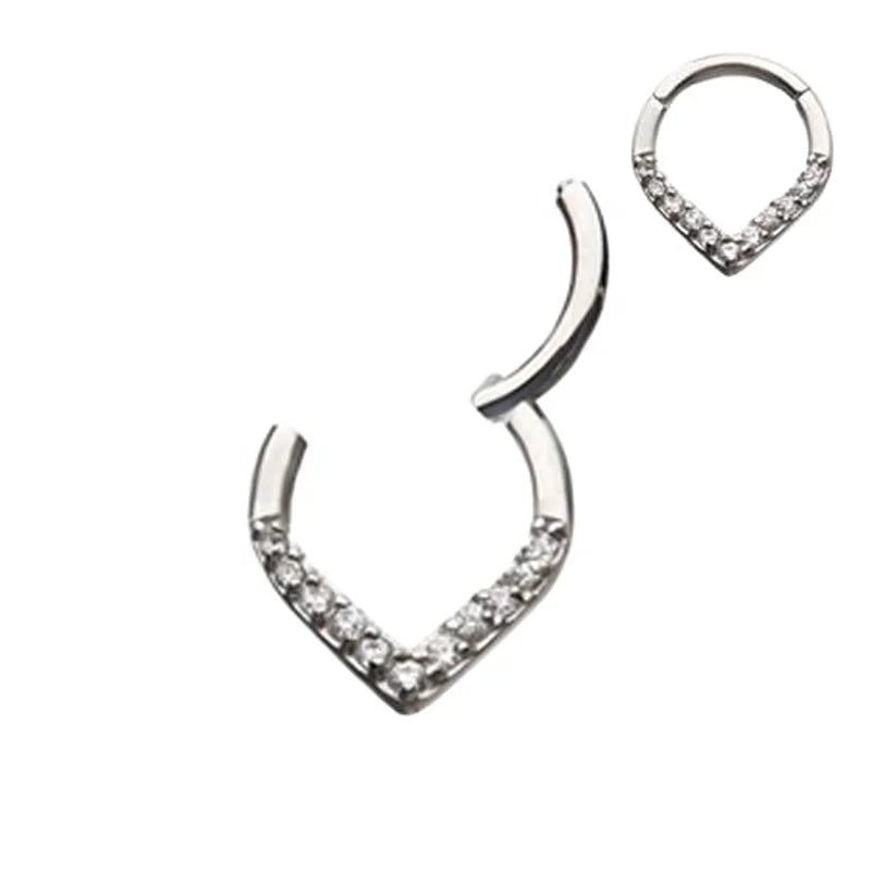Wholesale G23 Implant Grade Titanium Ti-6AL-4V-ELI Segment Ring With CZ Pave Face  Piercing Hinged Seamless Septum Clicker Ring