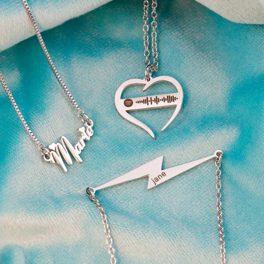 Fashion Love Music spotify Song Code for Travel Love Gift Stainless Steel Heart Pendant Necklace Custom Name Necklace