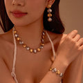 Summer Beach Two Tone Shell Bridge Jewelry Set Waterproof Stainless Steel Earrings Bracelet Necklace Set for Women