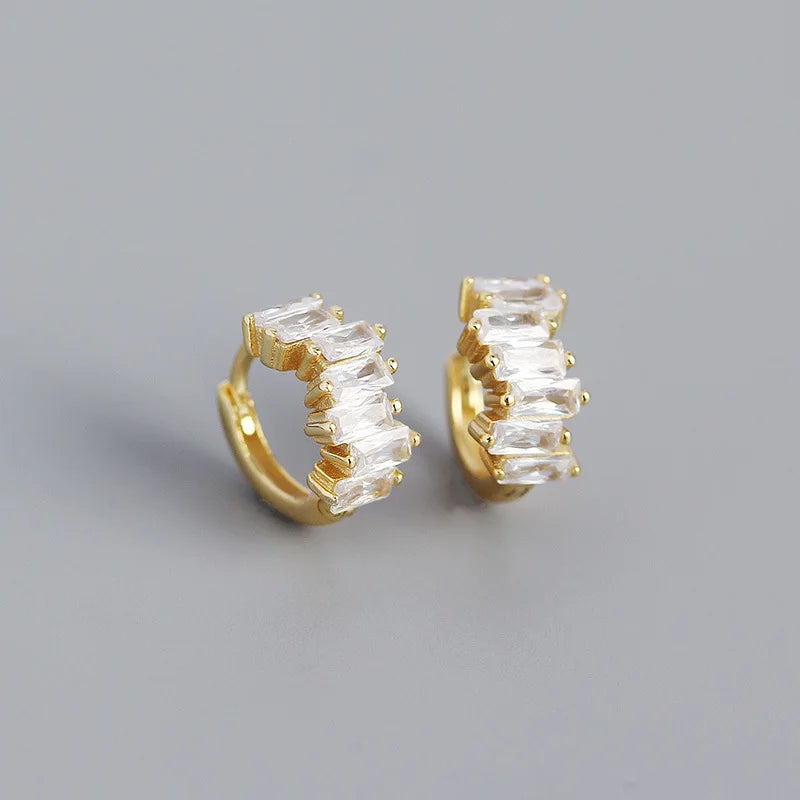 Elegan Classic CZ Hoop Earrings 18K Gold Plated 925 Sterling Silver Rectangle CZ Diamond Huggies for Women