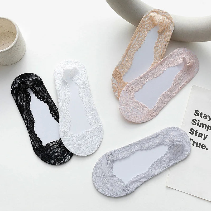 Girls Lady Invisible Boat Lace Socks Women Non slip Low Cut Socks Lace Socks for Women