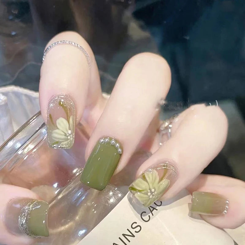 D-54 Avocado green 2024 new design OEM press on nails wholesale