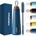 Double Wall Stainless Steel Vacuum Insulated Water Bottle Wood Grain Lid Eco-Friendly for Light Keeps Hot/Cold Drinks