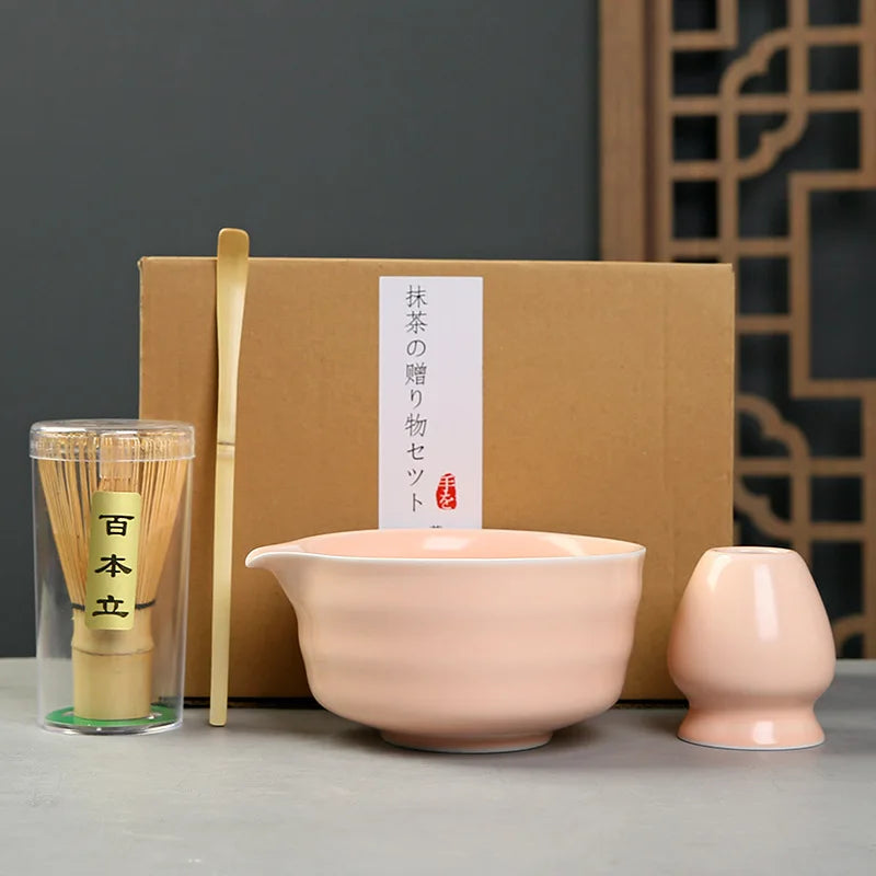 Wholesale Eco-friendly Handmade Green Tea Gift Kit Bamboo Whisk Chasen Chawan with Spout Japanese Ceramic Matcha Whisk Set