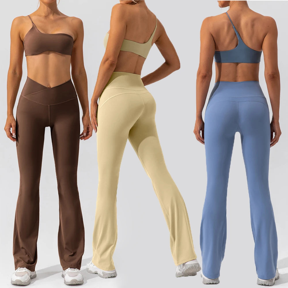 SHINBENE Women 2 Piece Workout Outfits Women's Crossover High Waisted Bootcut Yoga Pants Sets