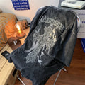 Summer Heavy Weight Vintage Washed Cotton Tshirt Snowflakes Large Size Acid Wash Loose Print Trend T-shirt