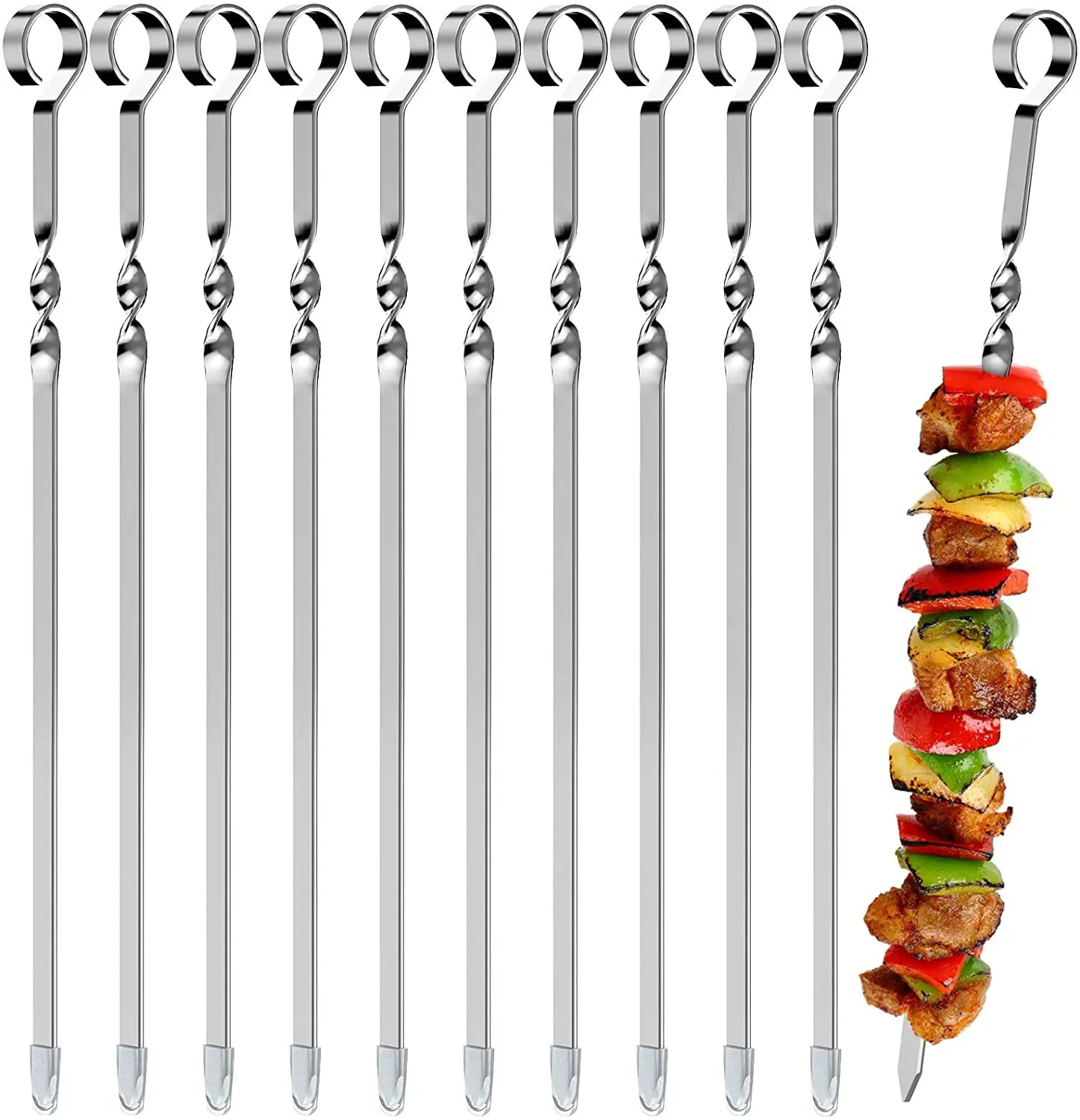 10Pcs Stainless Steel Barbecue Stick Grilling Skewers Bbq Skewers for Bbq Tool